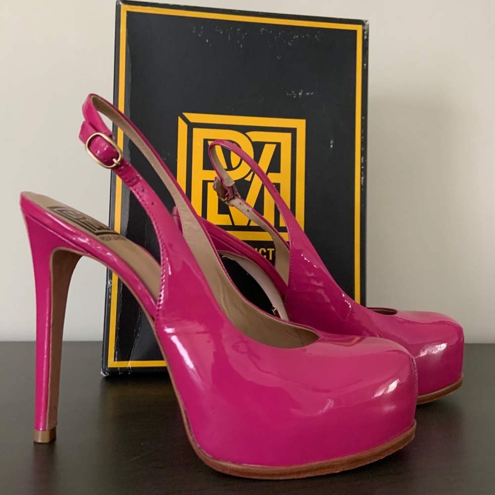 Pink patent leather sling back platform heels - for your inner Barbie! Barbiecon